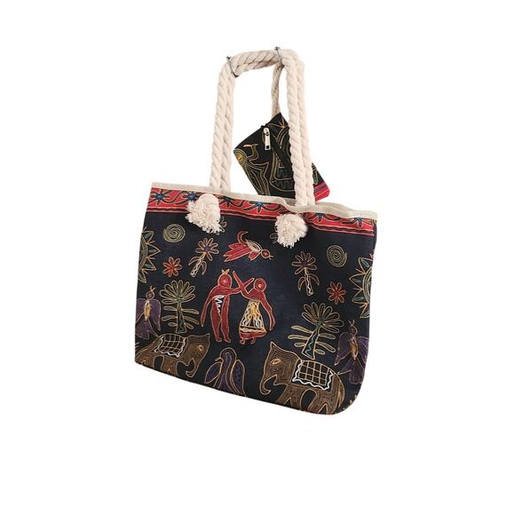 Embroidered Jerusalem Tote Bag with Coin Pouch – Boho Travel Shoulder Bag - Picture 2 of 4